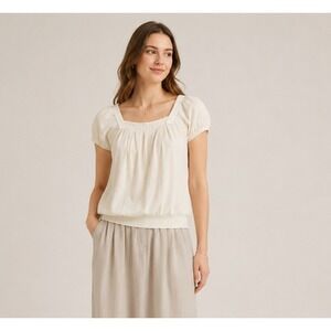 Mastina Top Womens 36 Medium Cream Cotton Modal Square Neck